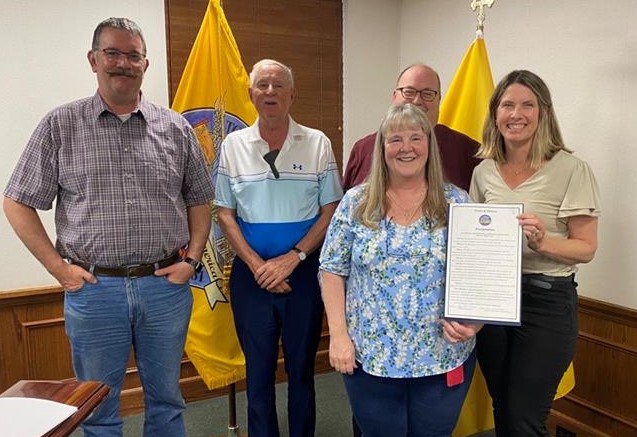 Karen Monteith, Director of Finance was presented with a proclamation for Municipal Clerk Week by the Denton Town Council