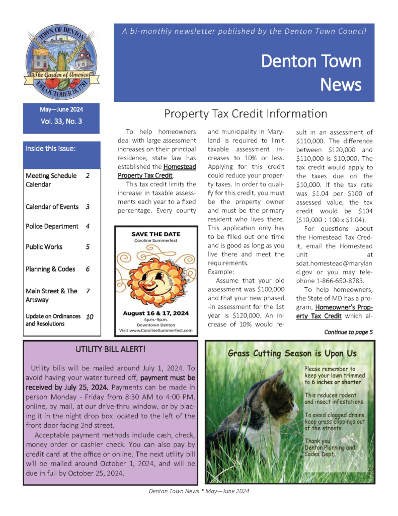 Town Newsletter Town of Denton, MD